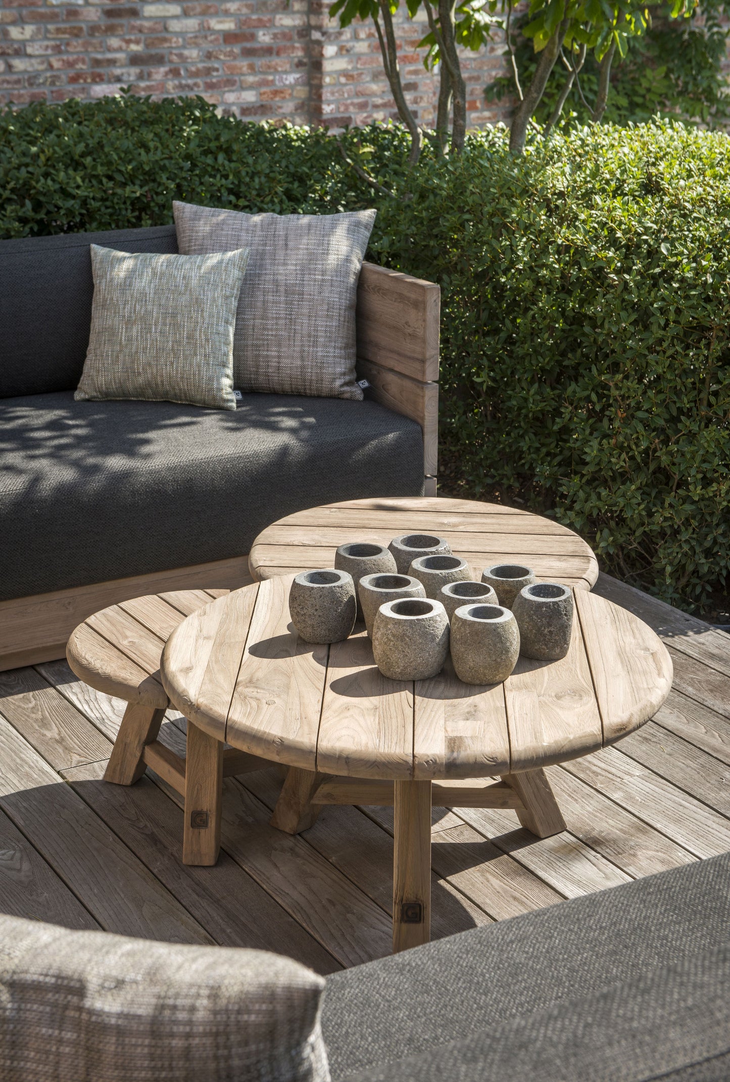 multiple level coffee table wood round natural