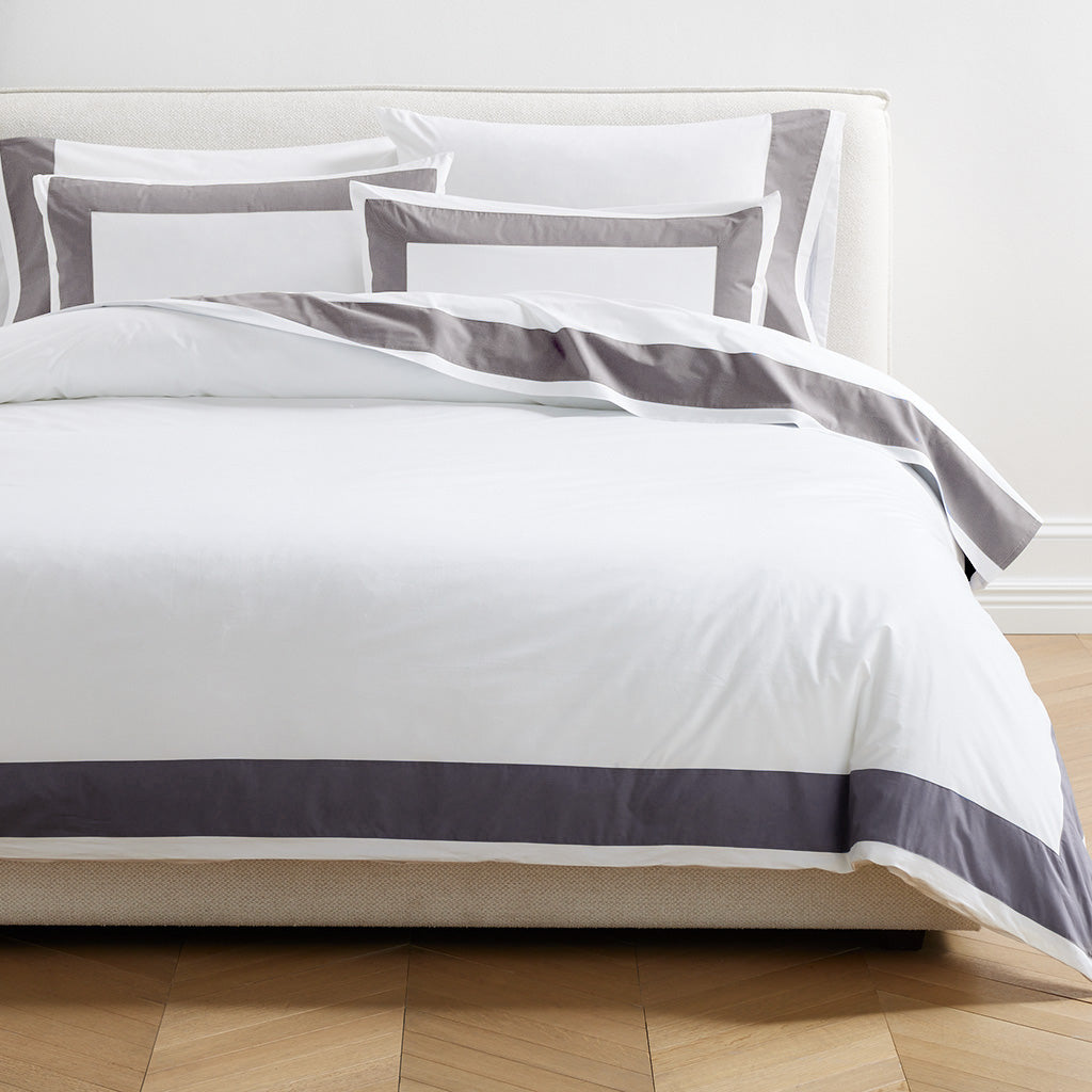 white percale cotton dark grey edging