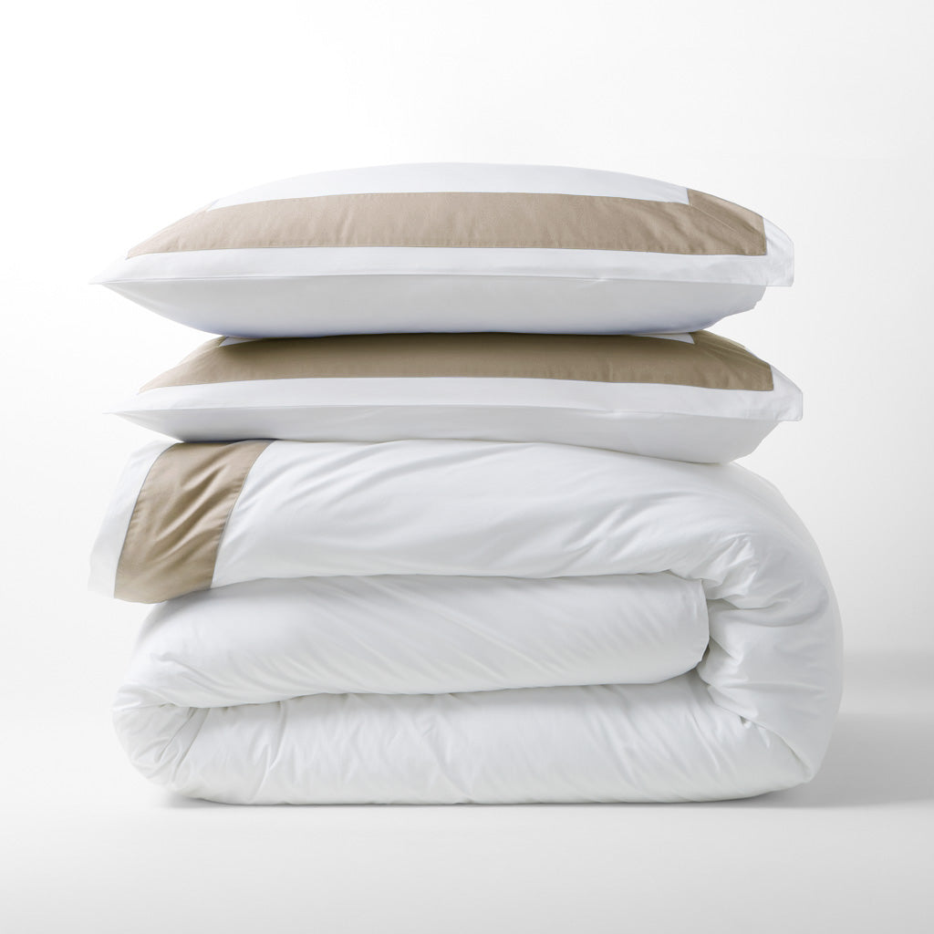 khaki wide-band percale sheet set cotton white
