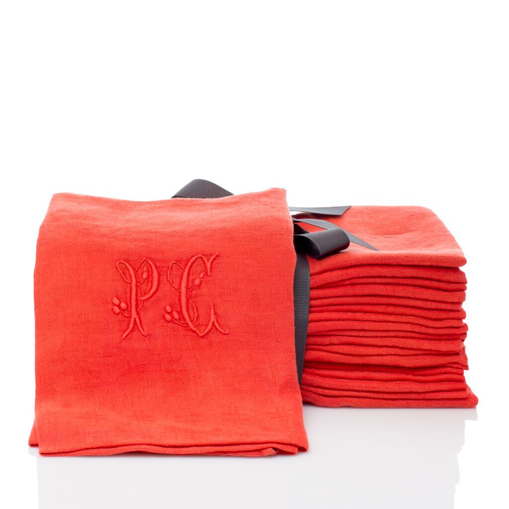 International Orange - Antique French Napkins, Set of 12