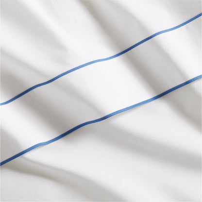 Blue Border Satin Stitch Percale Sheet Set