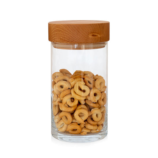 Large wood topped glass canister