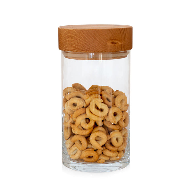 Large wood topped glass canister