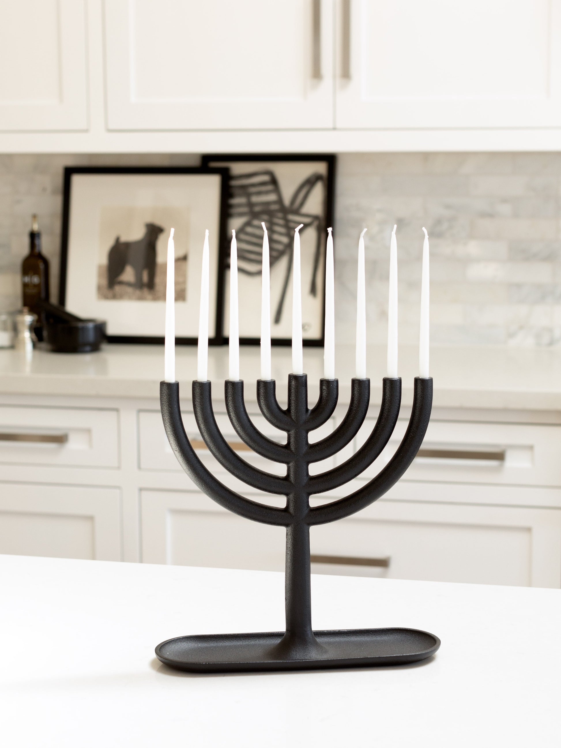 White wax menorah taper candles 