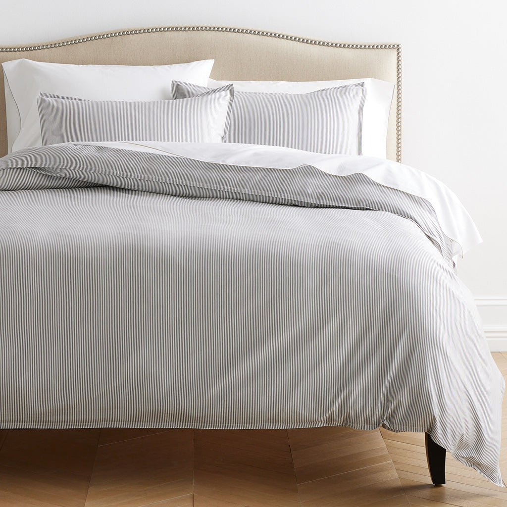 grey stripe cotton-chambray duvet 