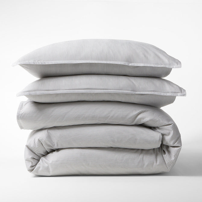 Grey and white stripe cotton chambray duvet 