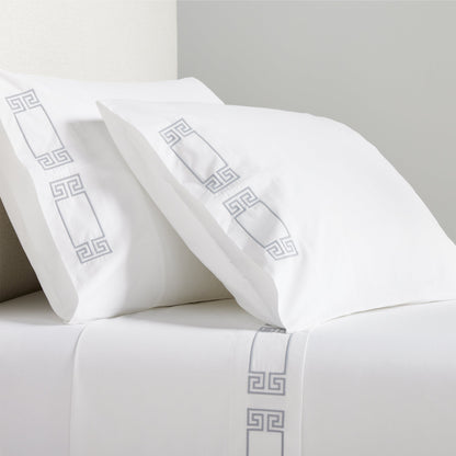 Grey Modern Embroidered Greek Key Percale Sheet Set