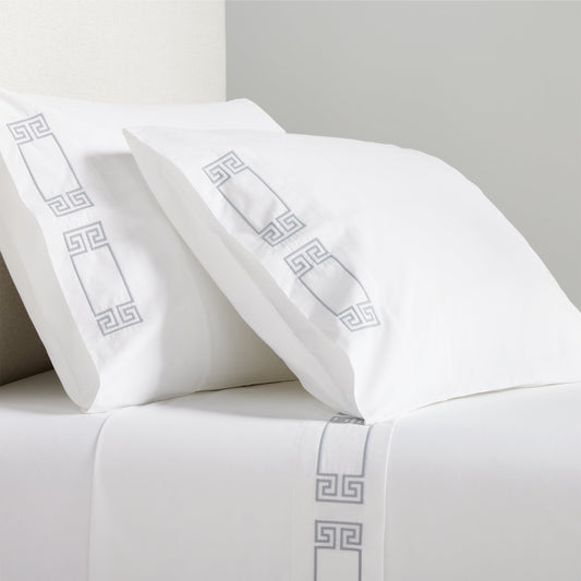 Grey Modern Embroidered Greek Key Percale Sheet Set