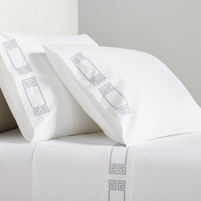 Grey Modern Embroidered Greek Key Percale Sheet Set