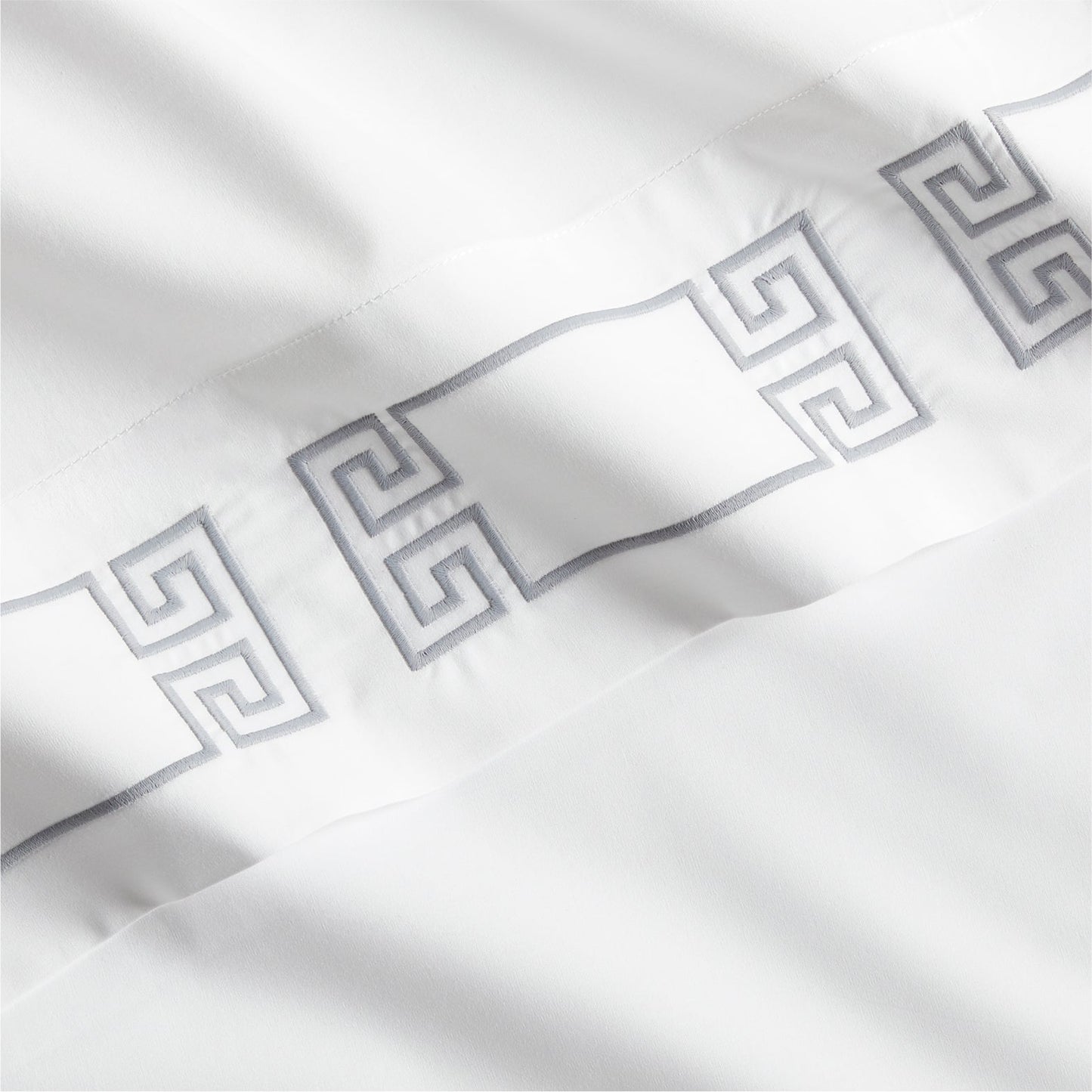 Grey Modern Embroidered Greek Key Percale Sheet Set
