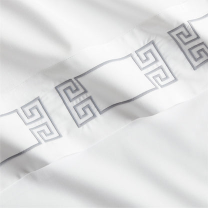Grey Modern Embroidered Greek Key Percale Sheet Set