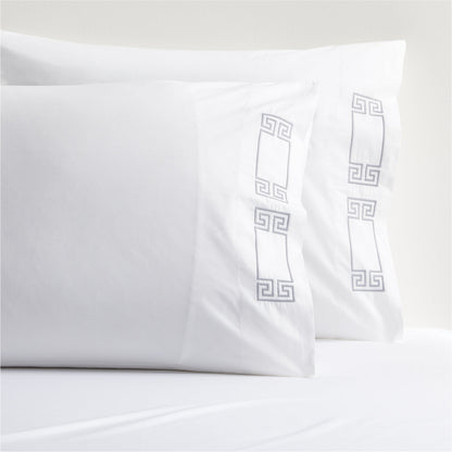 Grey Modern Embroidered Greek Key Percale Sheet Set