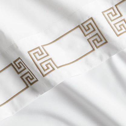 Khaki Modern Embroidered Greek Key Percale Sheet Set