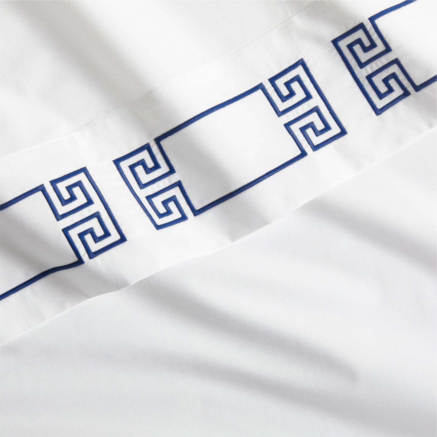 Navy Modern Embroidered Greek Key Percale Sheet Set