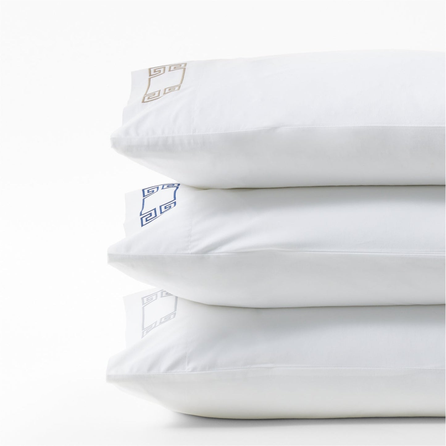 Navy Modern Embroidered Greek Key Percale Sheet Set