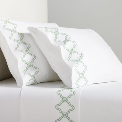 Seafoam Green Modern Embroidered Tile Percale Sheet Set