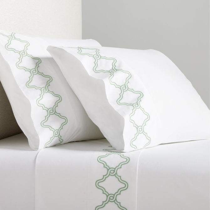 Seafoam Green Modern Embroidered Tile Percale Sheet Set