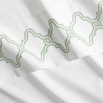 Seafoam Green Modern Embroidered Tile Percale Sheet Set