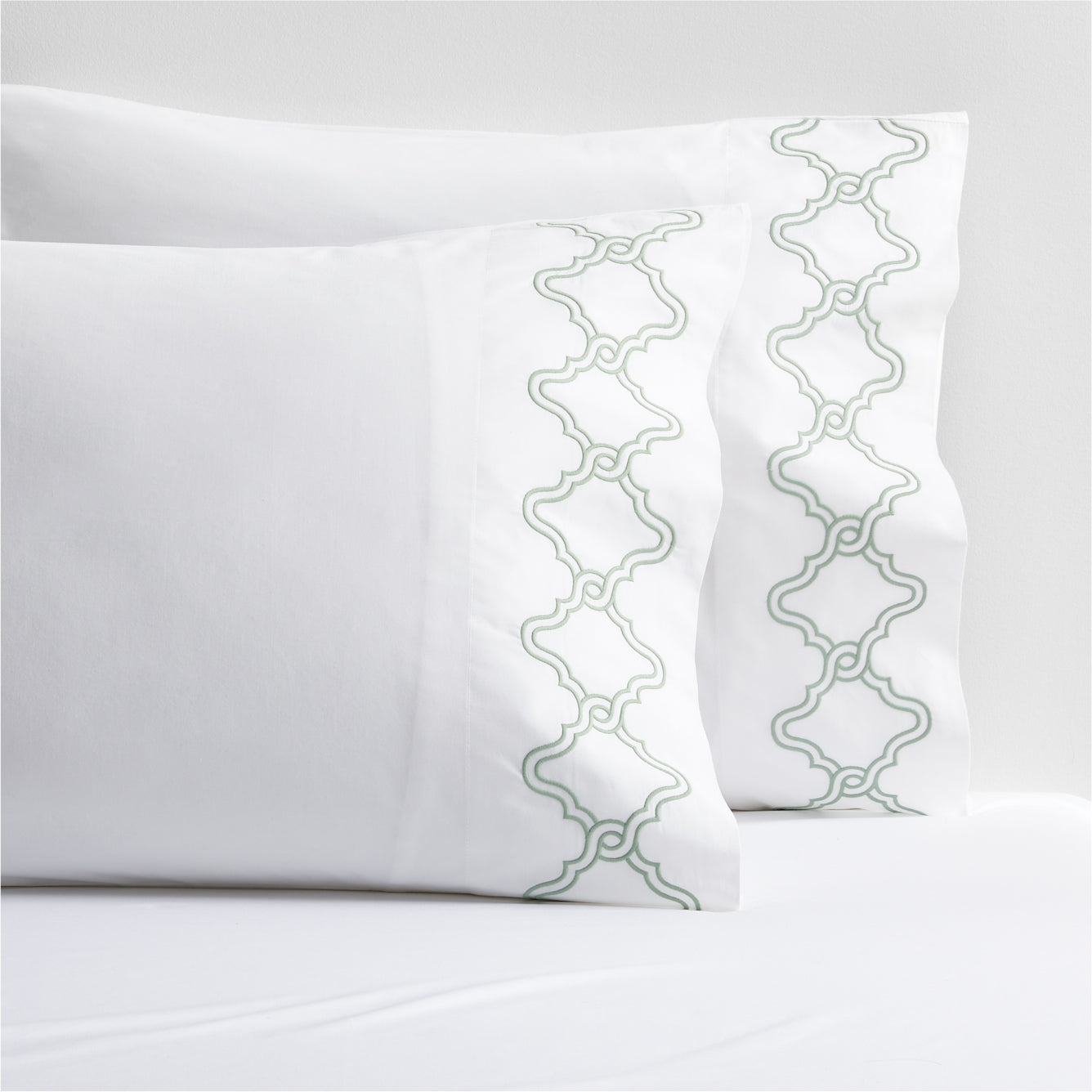 Seafoam Green Modern Embroidered Tile Percale Sheet Set