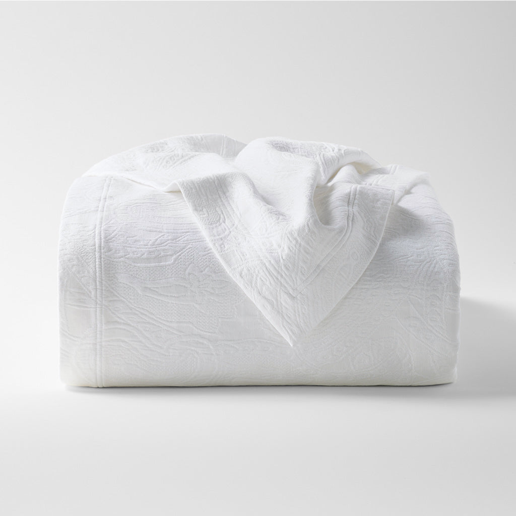 paisley white cotton matelasse coverlet 