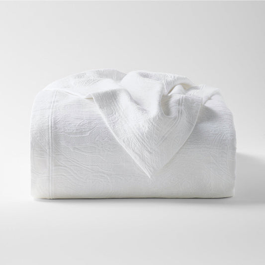 paisley white cotton matelasse coverlet 