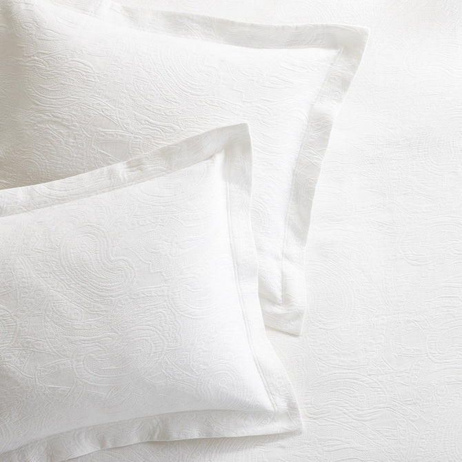 Paisley white cotton matelasse shams