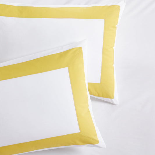 Yellow Wide-Band Percale Pillow Shams, set of 2