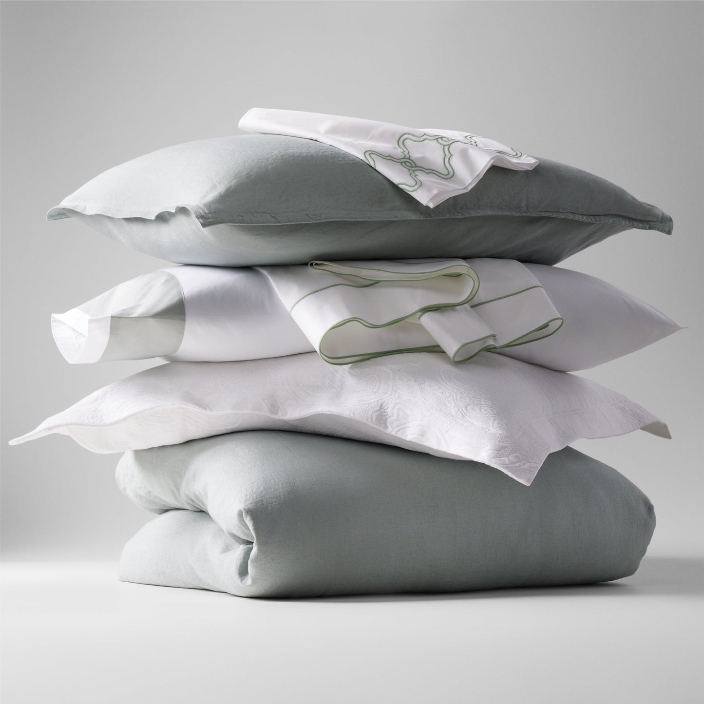 Sage Green Washed Linen Pillow Shams, set of 2