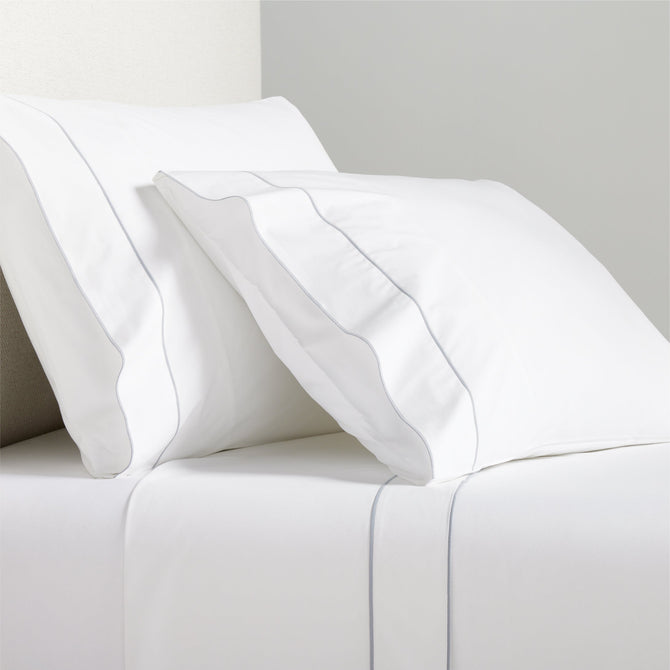 Grey Border Satin Stitch Percale Sheet Set