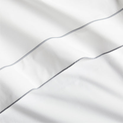 Grey Border Satin Stitch Percale Sheet Set