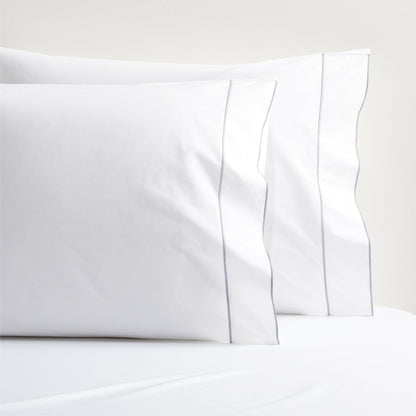 Grey Border Satin Stitch Percale Sheet Set