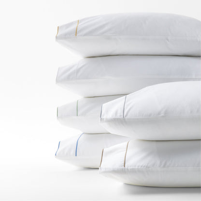 Khaki Border Satin Stitch Percale Sheet Set