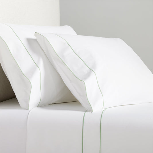 Seafoam Green Border Satin Stitch Percale Sheet Set