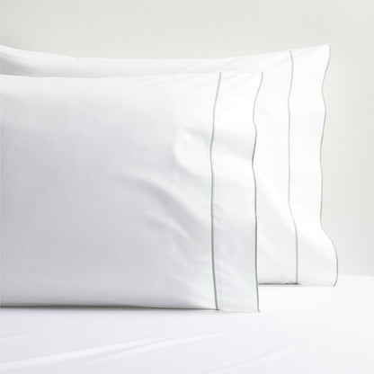 Seafoam Green Border Satin Stitch Percale Sheet Set