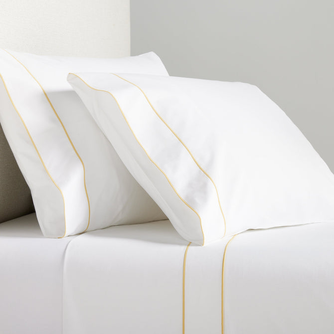 Yellow Border Satin Stitch Percale Sheet Set