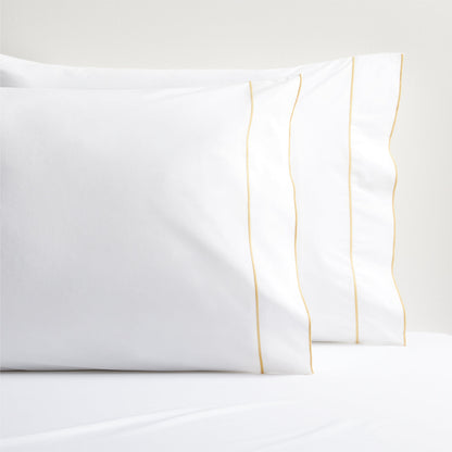 Yellow Border Satin Stitch Percale Sheet Set