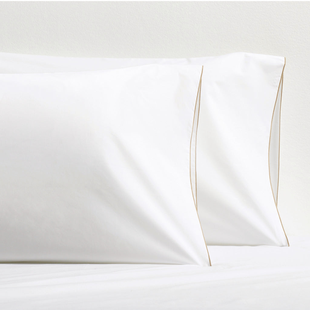 Khaki Tip-Stitched Percale Pillowcases, set of 2
