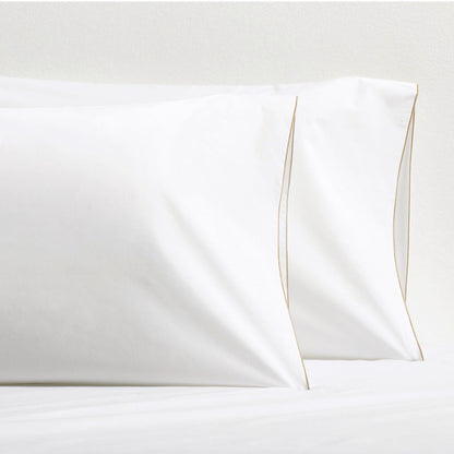 Khaki Tip-Stitched Percale Pillowcases, set of 2