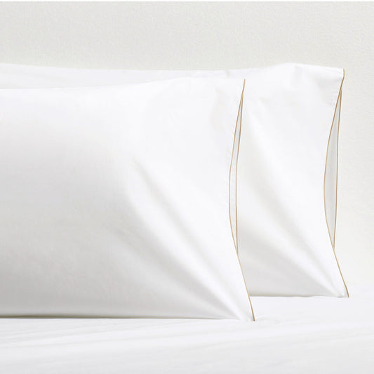 Khaki Tip-Stitched Percale Pillowcases, set of 2