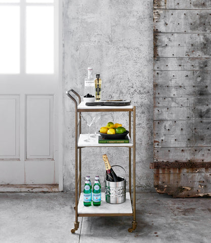 brass bar cart in use