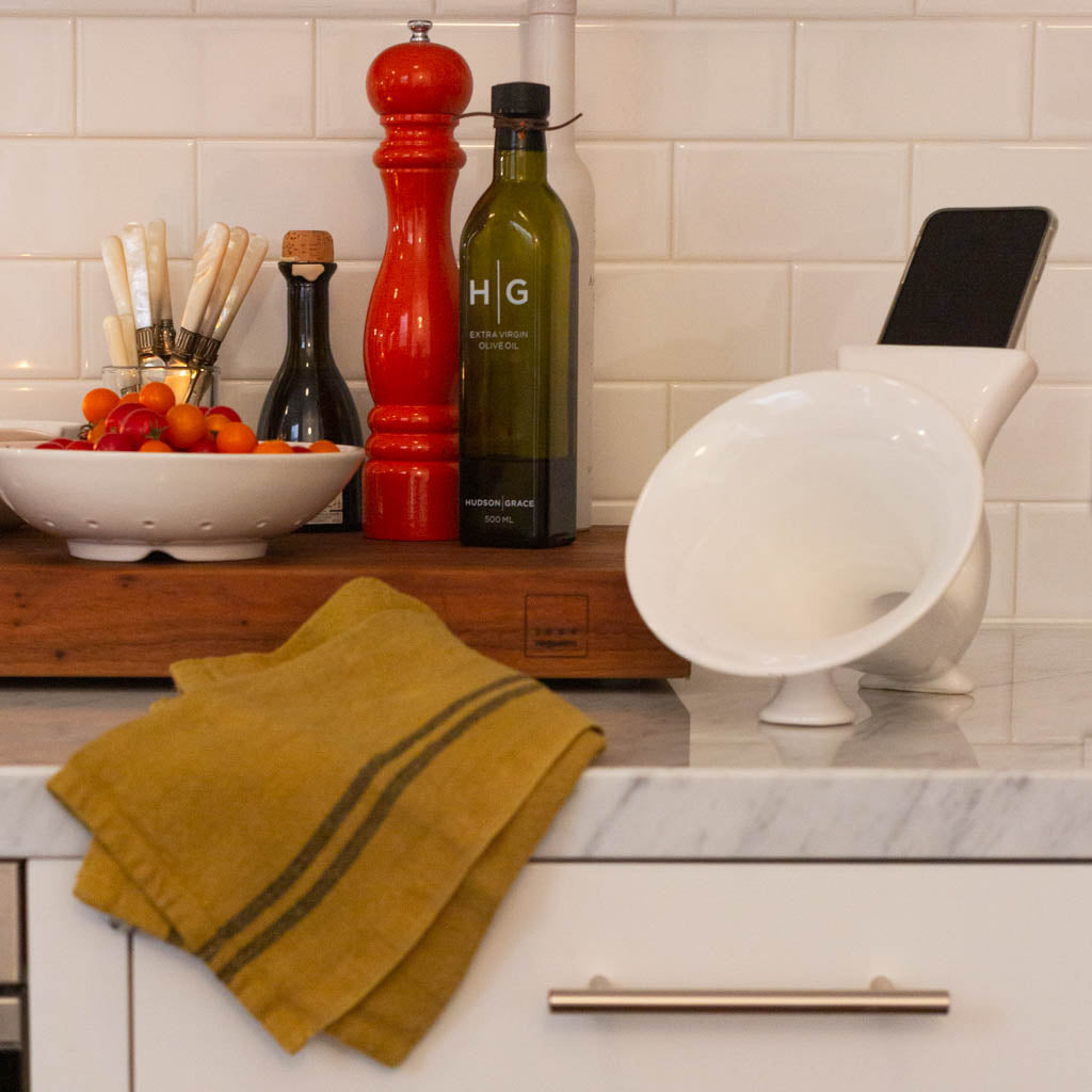 HG International Orange Lacquer Salt Mill with Olive Oil and Kitchen Speaker