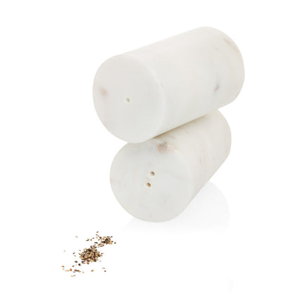White smooth marble salt and pepper shakers