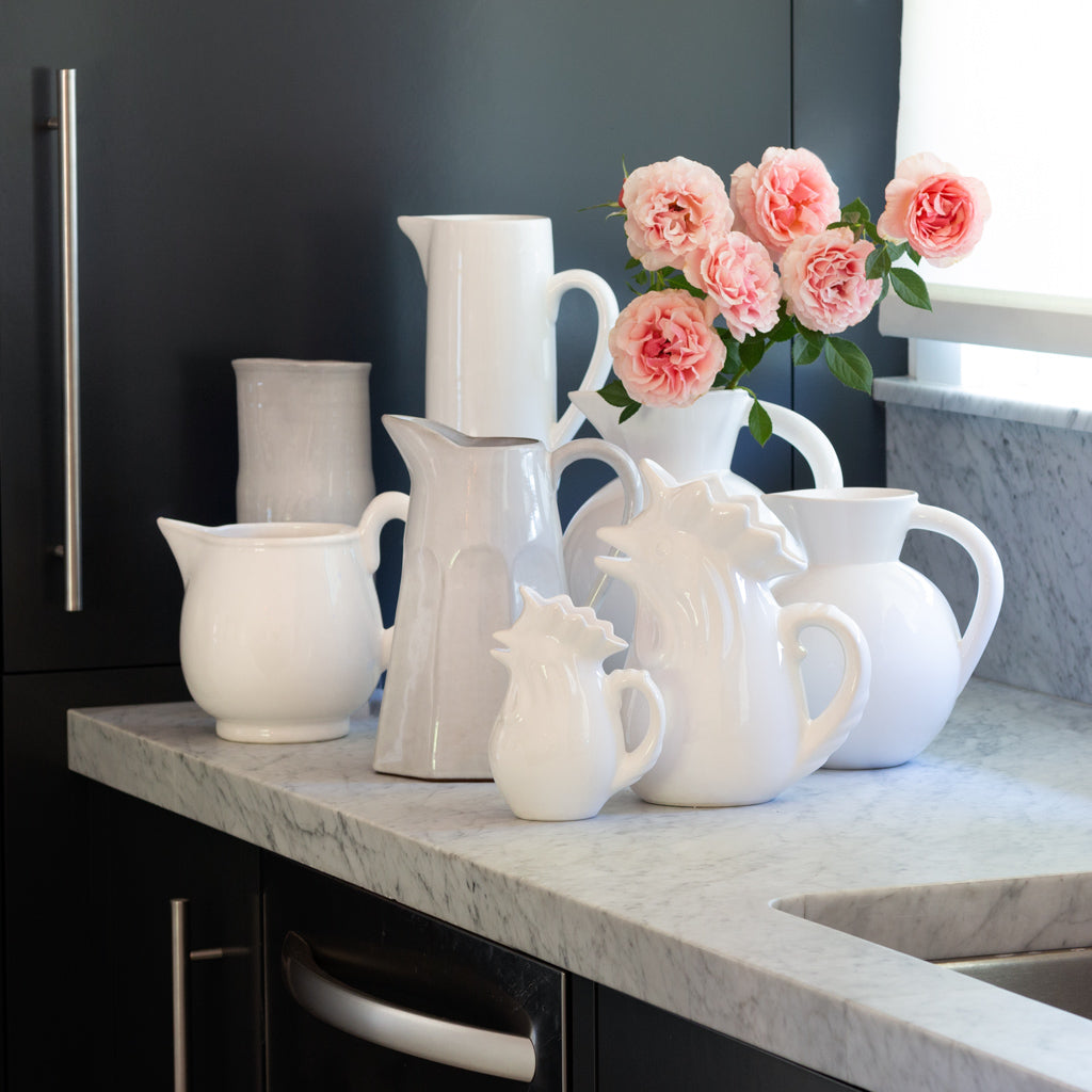 white rooster pitchers