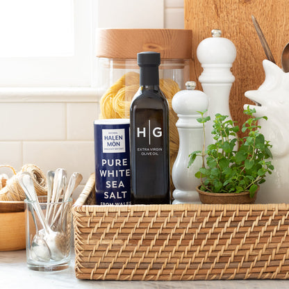 Large Glass Storage Canister with Blonde Wood Top