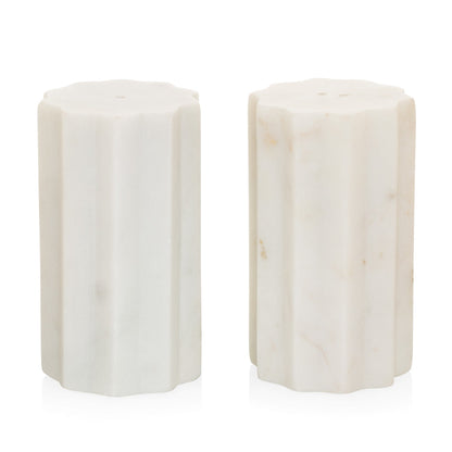 White marble facet salt & pepper set of 2