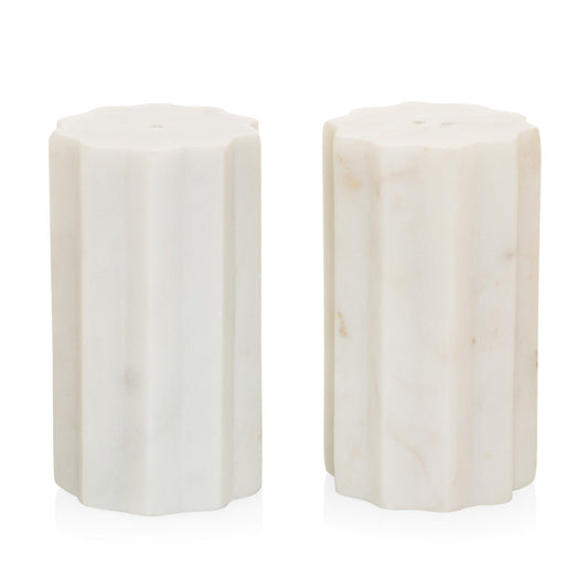 White marble facet salt & pepper set of 2