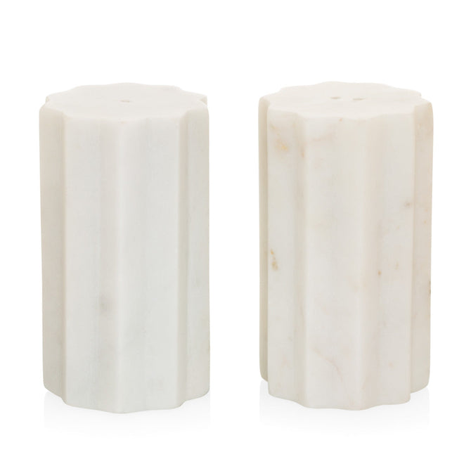 White marble facet salt & pepper set of 2