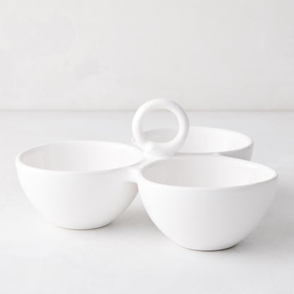 White Ceramic Triple Serve Bowl