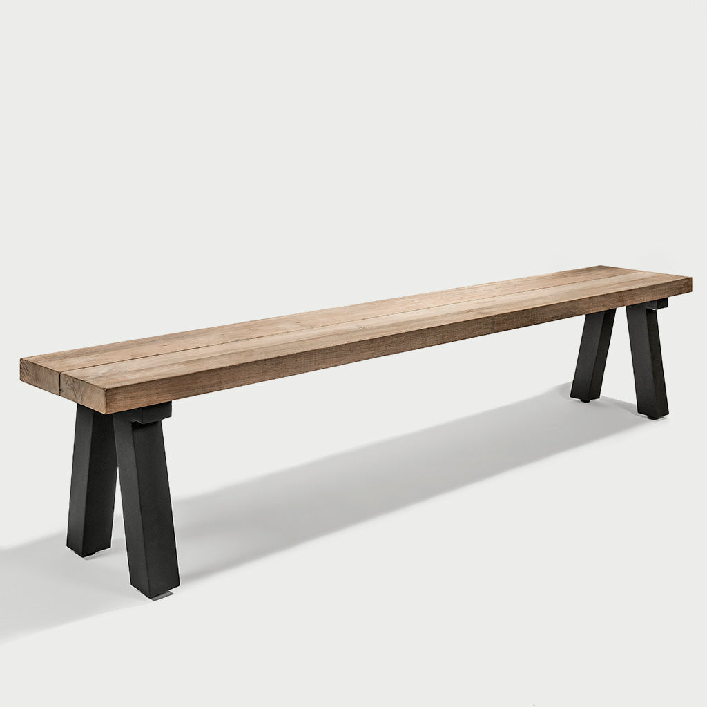 garden picnic rustic natural wood black metal legs