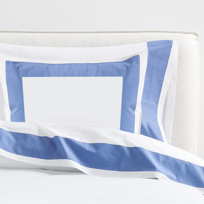 Blue Wide-Band Percale Pillow Shams, Set of 2